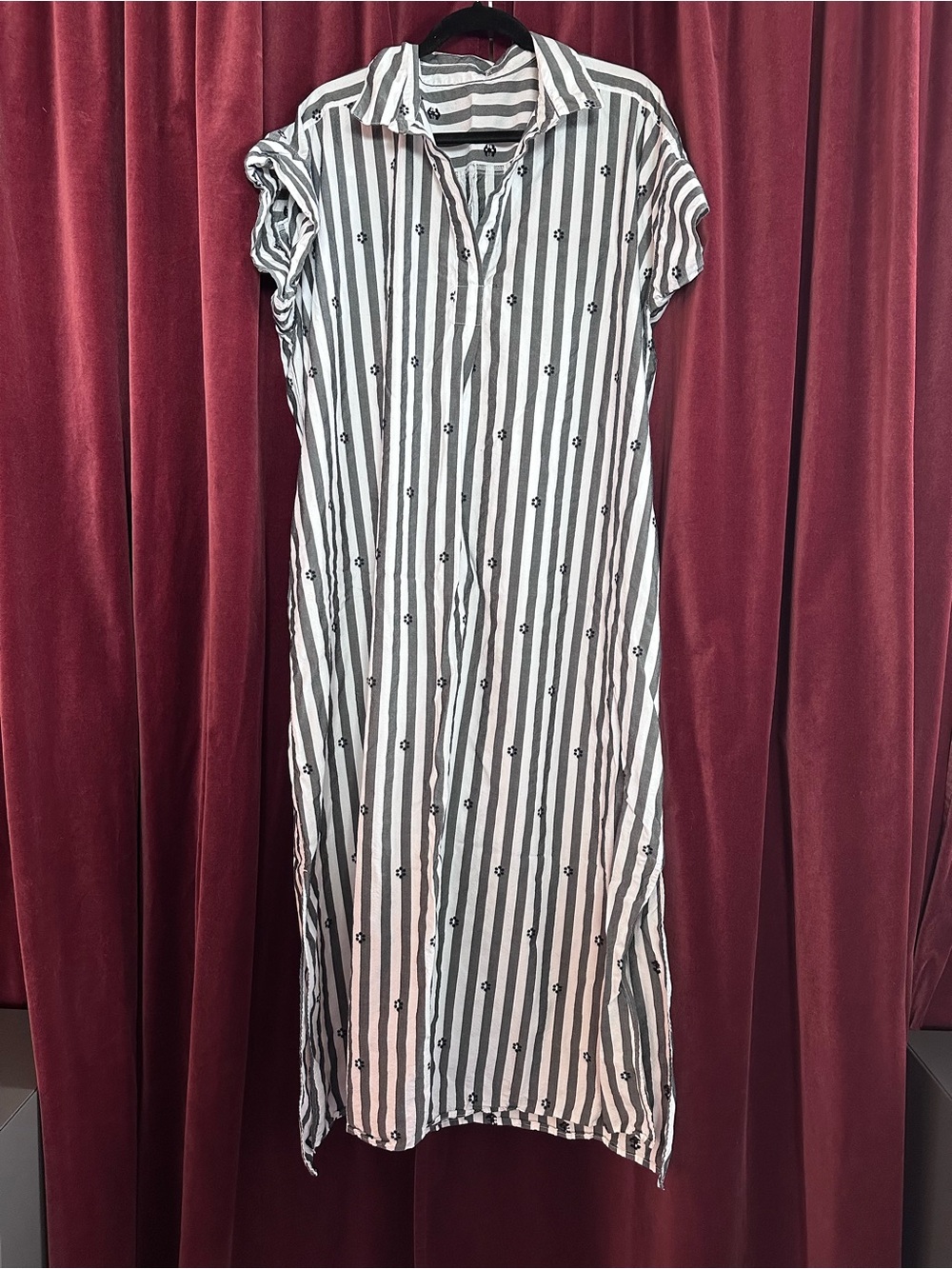LOFT Gray and White Striped Button-Front Kids Nightgown